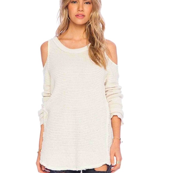 Free People Sunrise Cold Shoulder Knit Cream Sweater Top NWOT - Picture 1 of 11